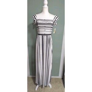 Gianni Bini Women's Maxi Dress Black White Stripes Shorts Underneath Sz L